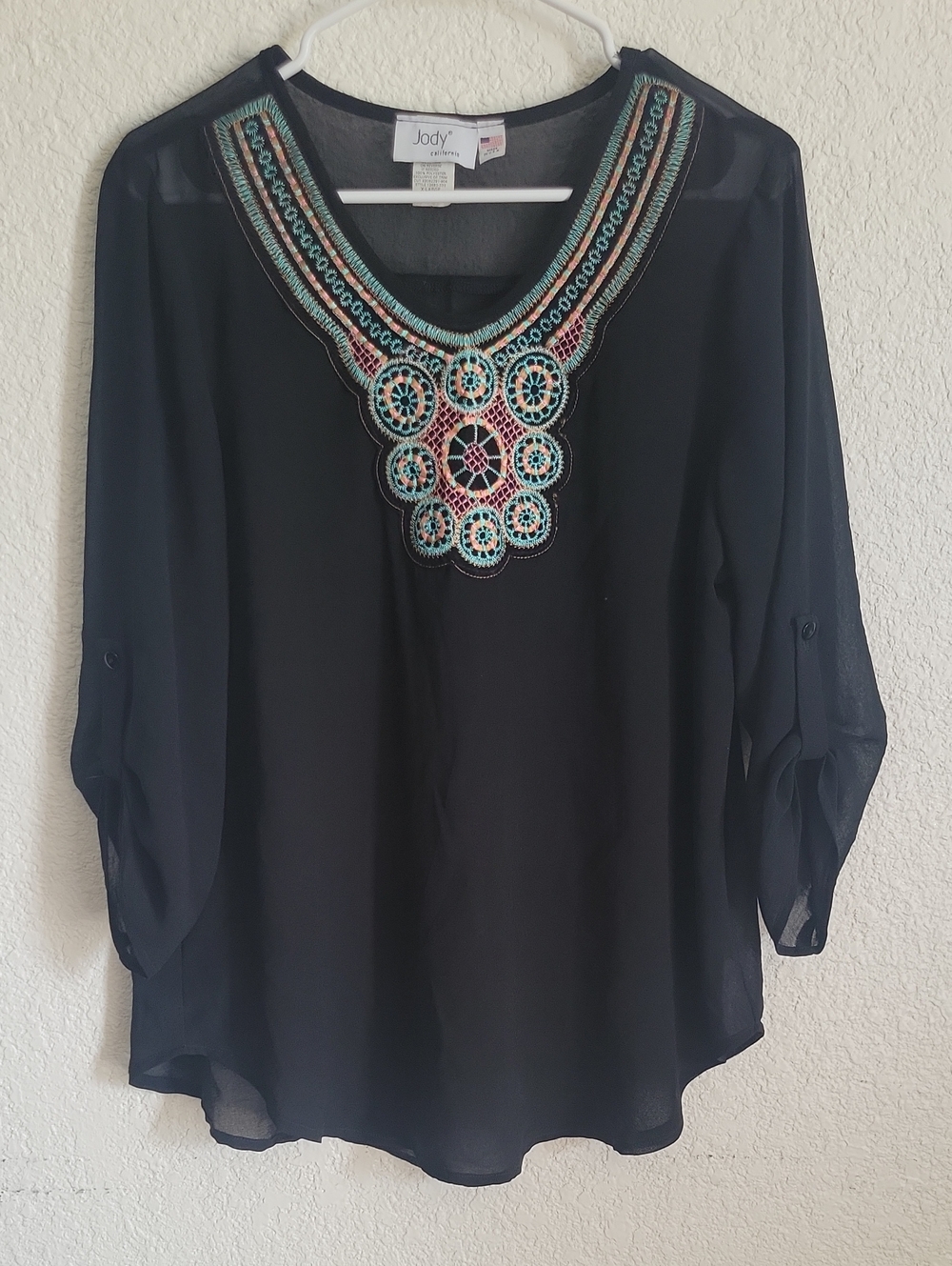 Jody Black Embroidered V-Neck Tunic Top